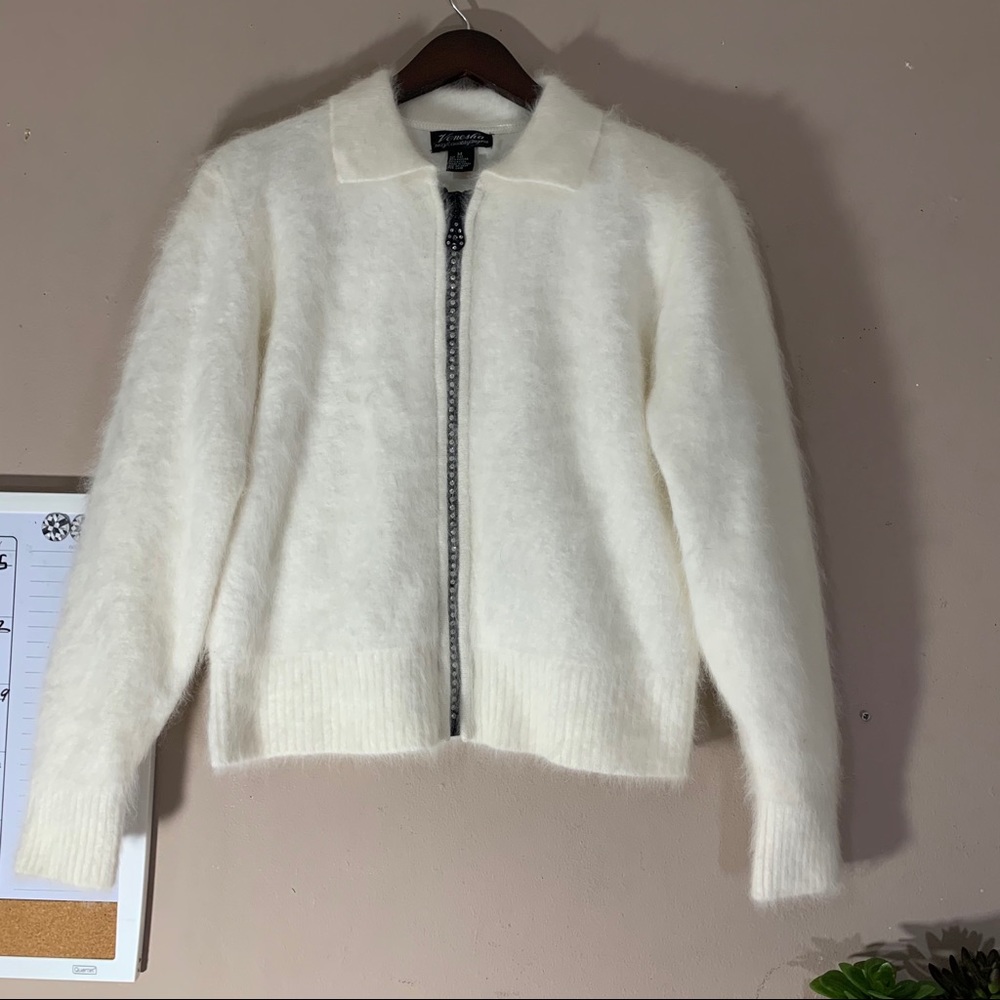 Venesha Angora Fur Sweater Jacket Soft Zip Front - Picture 1 of 7